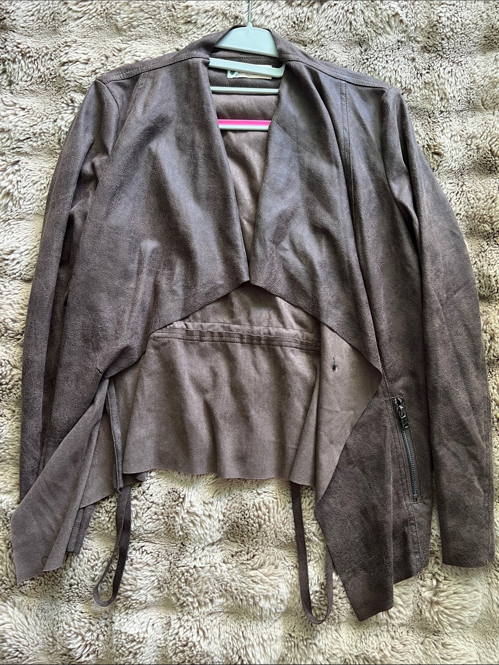 Women’s Brown Draped Open Front Jacket with Belt